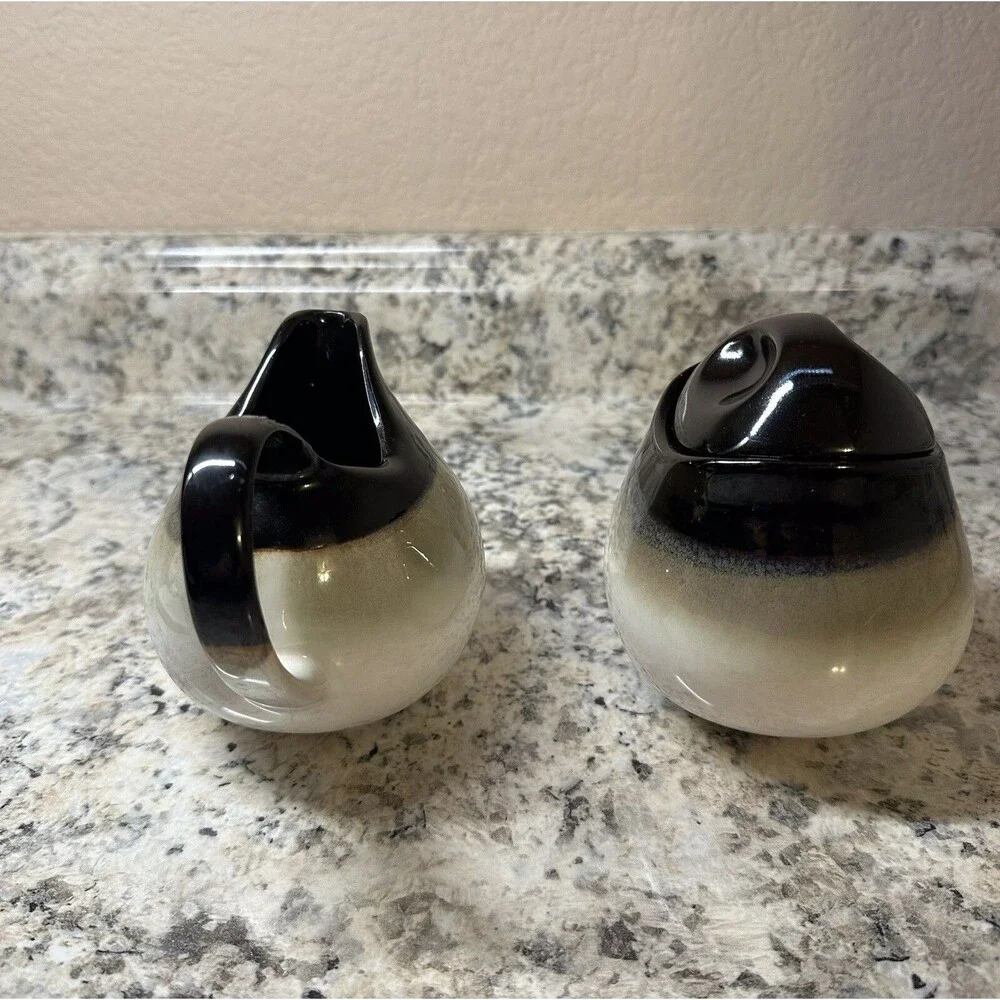 Sango Nova Black 4932 Sugar Bowl with Lid and Creamer